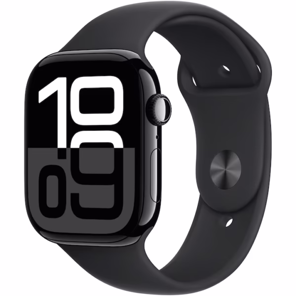 Apple Watch 10 GPS, Carcasa Jet Black Aluminium Case 46mm, Black Sport Band