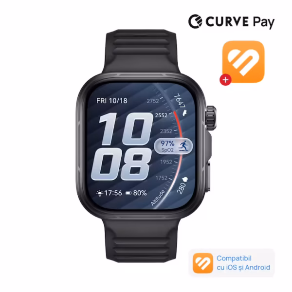 Ceas HUAWEI Watch Fit 5 Pro, Black Aluminium with Black Fluoroelastomer Strap
