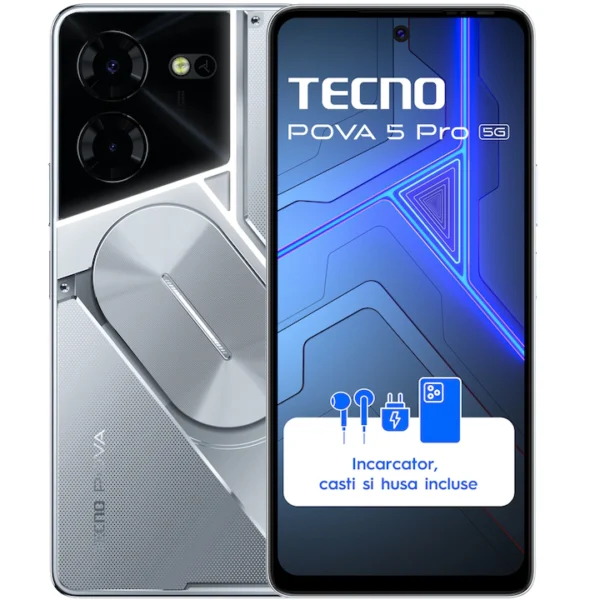 Telefon Tecno Pova 5 Pro, 5G, Dual SIM, 8GB RAM, 256GB, Silver